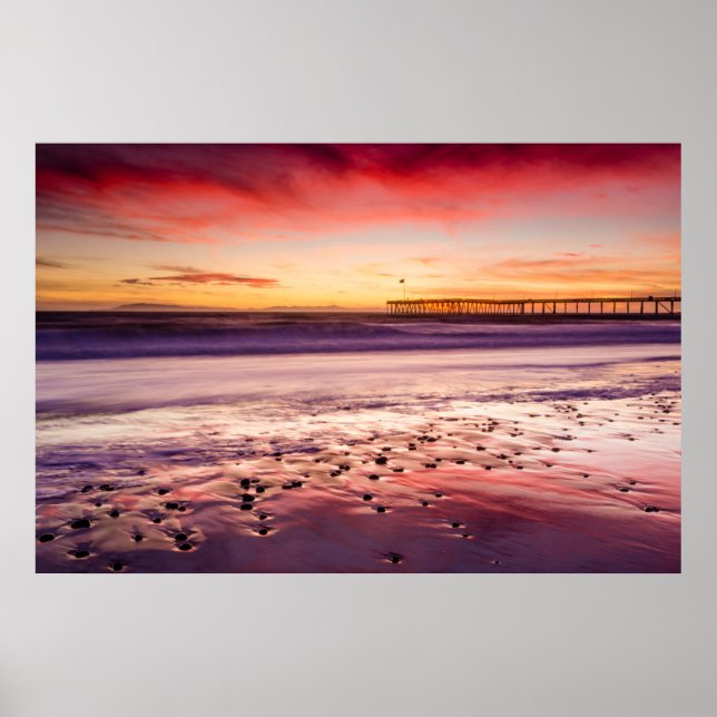 Seascape und Pier bei Sonnenuntergang, CA Poster (Vorne)