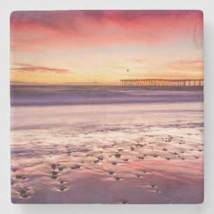 Seascape und Pier bei Sonnenuntergang, CA Steinuntersetzer