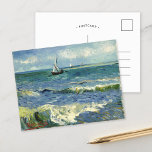 Seascape | Vincent Van Gogh Postcard Postkarte<br><div class="desc">Seascape in der Nähe von Les Saintes-Maries-de-la-Mer (1888) von dem niederländischen Postimpressionisten Vincent Van Gogh. Original-Kunstwerk ist ein Ölgemälde auf der Leinwand,  das ein Boot auf einem abstrakten blauen Ozean darstellt. Verwenden Sie die Entwurfstools,  um einen benutzerdefinierten Text hinzuzufügen oder das Bild zu personalisieren.</div>