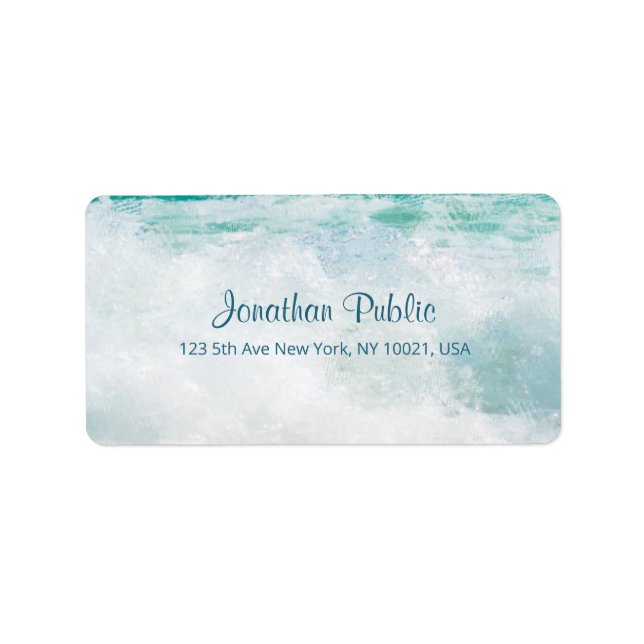 Seascape Waves Hand Script Text Elegante Adresse Adressaufkleber (Vorne)
