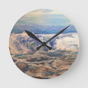 Seascape Waves Original Handgemalte Kunst Runde Wanduhr