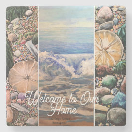  Seascape Welcome  Blue Personalize Print  Steinuntersetzer
