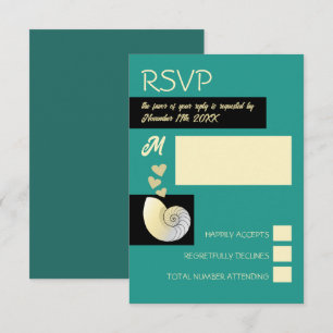 Seashell and Hearts, Beach Wedding RSVP Karte