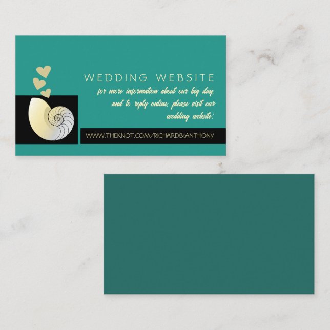Seashell and Hearts, Beach Wedding Website Begleitkarte (Vorne/Hinten)