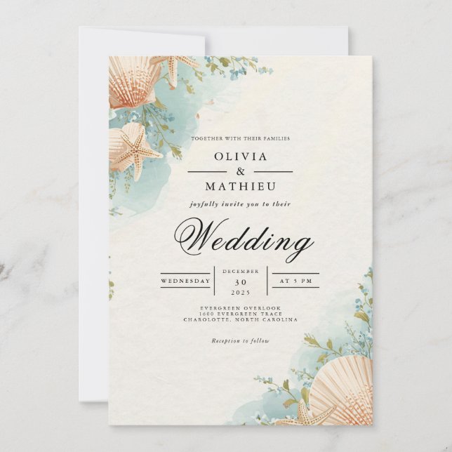 Seashell Arch Wedding Einladung (Vorderseite)