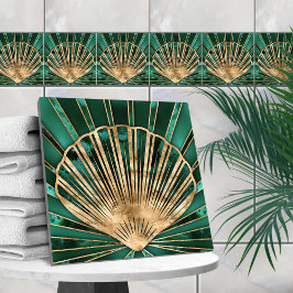 Seashell Art Deco - Malachite und Gold Fliese