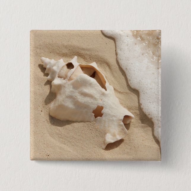 Seashell auf großartiger Türke-karibischer Insel Button (Vorderseite)