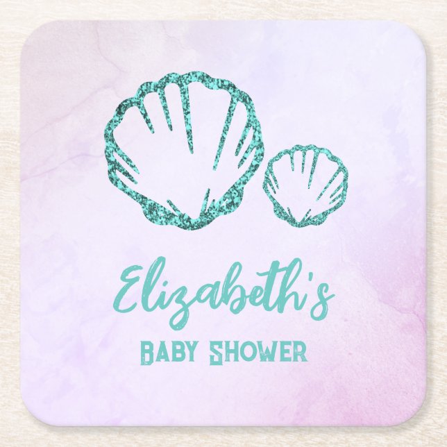 Seashell Baby Dusche Rechteckiger Pappuntersetzer (Vorderseite)