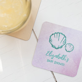 Seashell Baby Dusche Rechteckiger Pappuntersetzer
