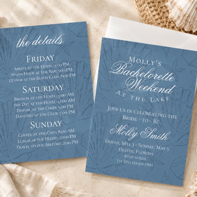 Seashell Beach Bachelorette Itinerary Einladung (Coastal Seashell Beach Bachelorette Itinerary Invitation)