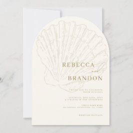 Seashell Beach Coastal Ivory & Gold Arch Wedding Einladung