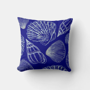 Seashell Beach House Coastal Blue White Muschel Kissen