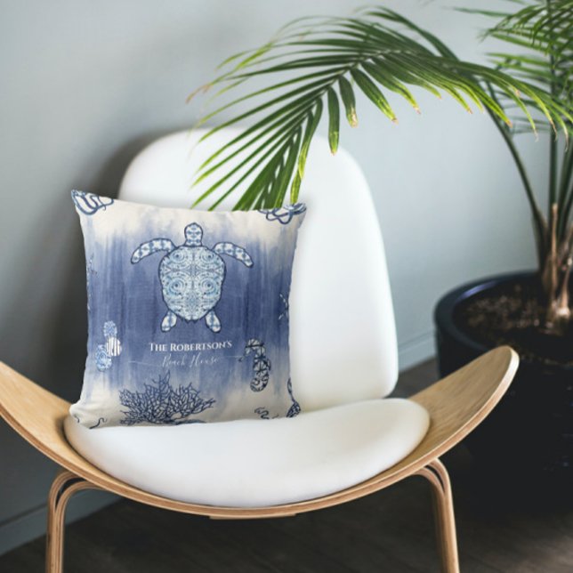 Seashell Beach House Navy Sea Turtle Seepferd Name Kissen (Von Creator hochgeladen)