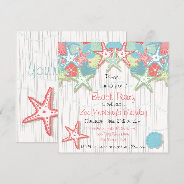 Seashell Beach Party Einladungen (Vorne/Hinten)