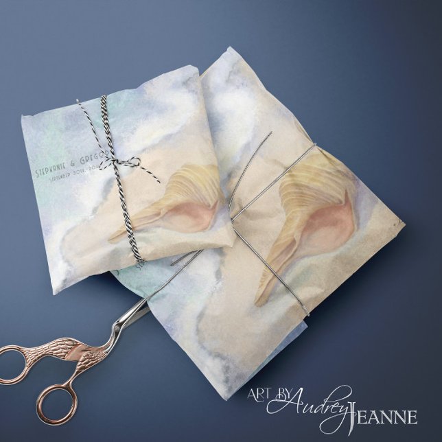 Seashell Beach Sea Wave Sand Blue White Decoupage Seidenpapier (Von Creator hochgeladen)