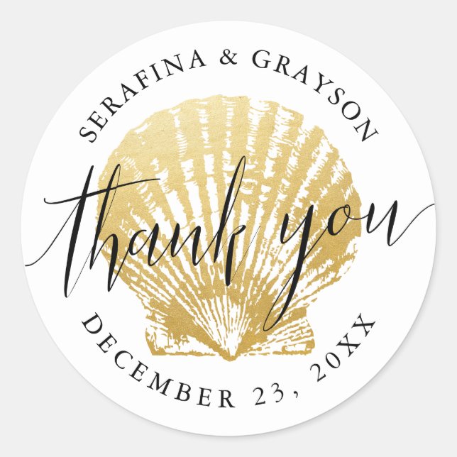 Seashell Beach Wedding Gefallen Einladung Stickers (Vorderseite)