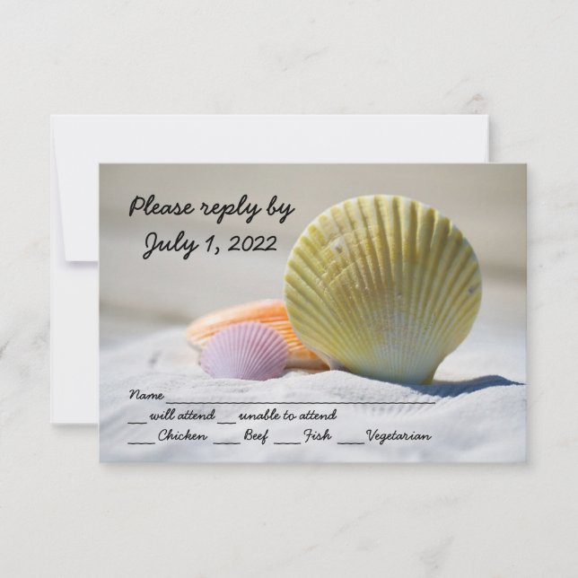 Seashell Beach Wedding Respond Cards RSVP Karte (Vorderseite)