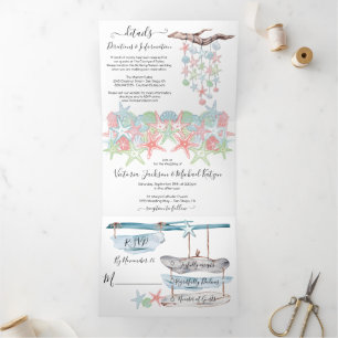 Seashell Beach Wedding Tri-Fold Einladung