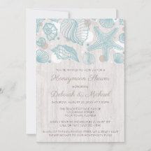 Seashell blanchis bois lune de miel Invitations de
