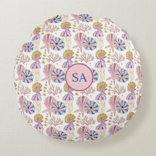 Seashell Blue Lila Pink Ocean Nautic Rundes Kissen