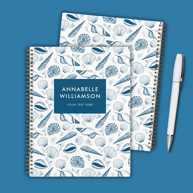 Seashell Blue und White Beach Notizbuch (Seashell blue and white personalized notebook)