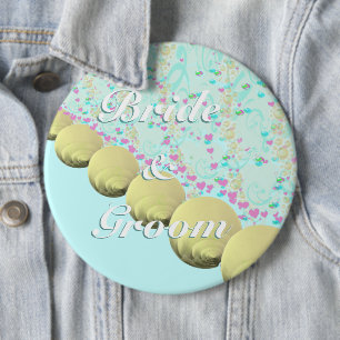 Seashell Blue Yellow Beach Bridge and Groom Abzeic Button