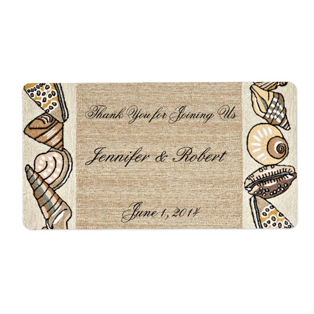 Seashell Border on Brown Weave Water Bottle Label (Vorne)
