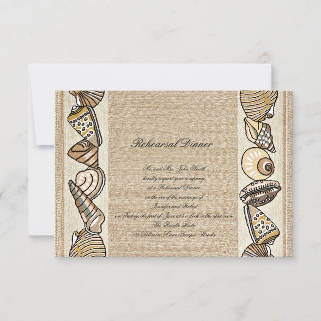 Seashell Border on Brown Weave Wedding Probe Einladung (Vorderseite)