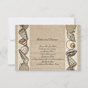 Seashell Border on Brown Weave Wedding Probe Einladung