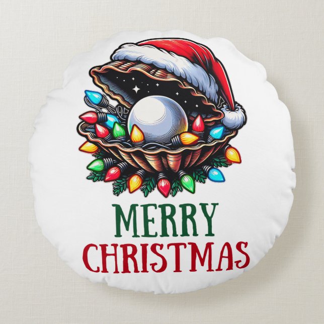 Seashell Clam Muschel Beach Weihnachtshut Xmas Rundes Kissen (Vorderseite)