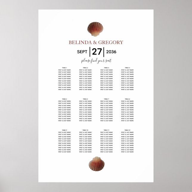 Seashell Clams Hochzeitsdiagramm Poster (Vorne)