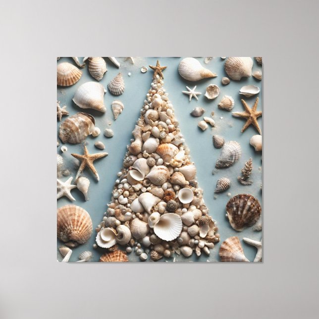Seashell Coastal Weihnachtsbaum Leinwanddruck (Vorderseite)