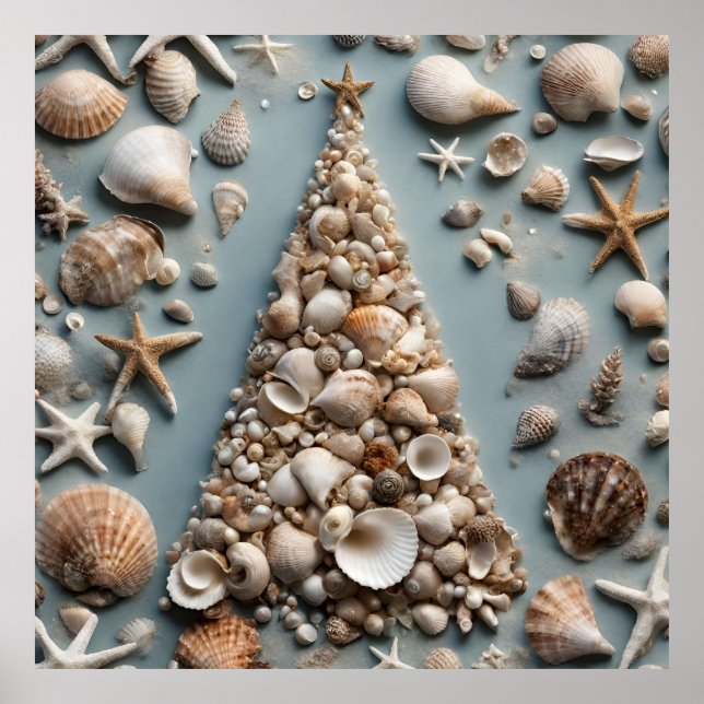 Seashell Coastal Weihnachtsbaum Poster (Vorne)
