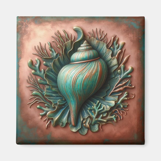 Seashell Copper und Patina Beach House Magnet (Vorne)