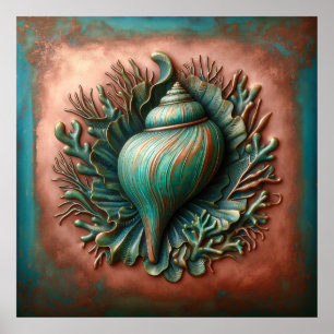 Seashell Copper und Patina Beach House Poster