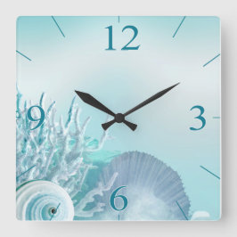 Seashell Dreams Tropical Beach | aqua Quadratische Wanduhr