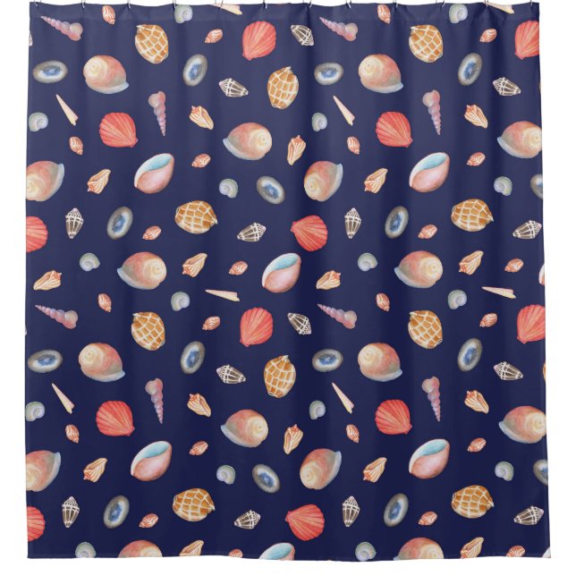 Seashell Elegance: Summer Blue Pattern. Duschvorhang (Vorderseite)