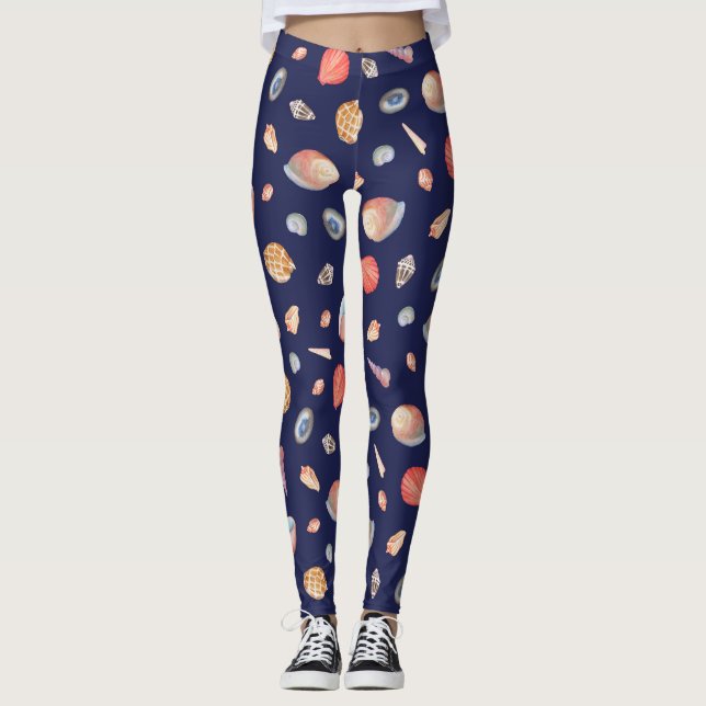 Seashell Elegance: Summer Blue Pattern. Leggings (Vorderseite)