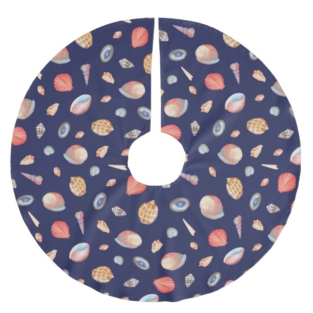 Seashell Elegance: Summer Blue Pattern. Polyester Weihnachtsbaumdecke (Vorderseite)