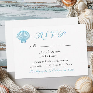 Seashell Elegant Nautical Beach Coastal Wedding RSVP Karte