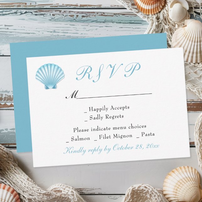 Seashell Elegant Nautical Beach Coastal Wedding RSVP Karte (Von Creator hochgeladen)