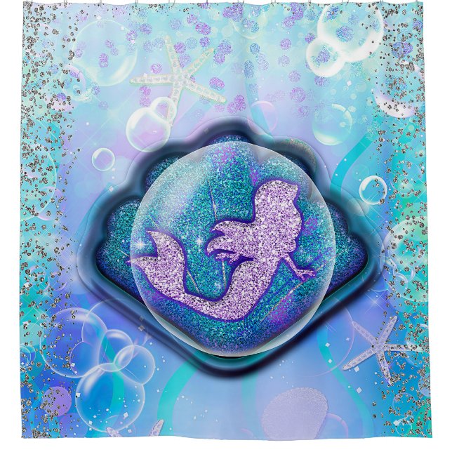 Seashell Fit für einen Meerjungfrau-Glitzer Magisc Duschvorhang (Vorderseite)