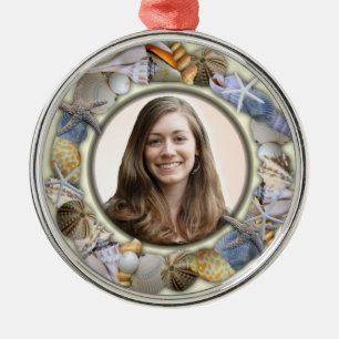 Seashell Frame, Round Picture Christmas Ornament Aus Metall
