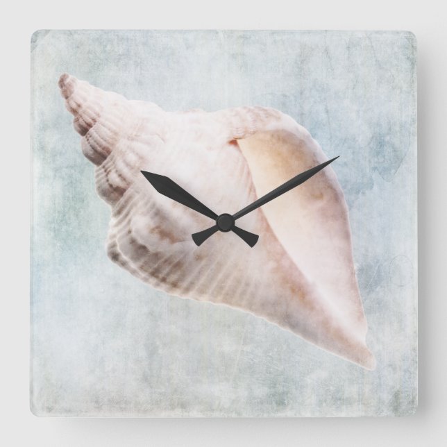 Seashell gestört Küste Blue Cream Watercolor Quadratische Wanduhr (Vorderseite)