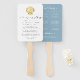 Seashell Gold Dusty Blue Beach Wedding Program Fan Fächer