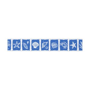 Seashell Grid Beach Wedding Blue White CUSTOM Einladungsbanderole