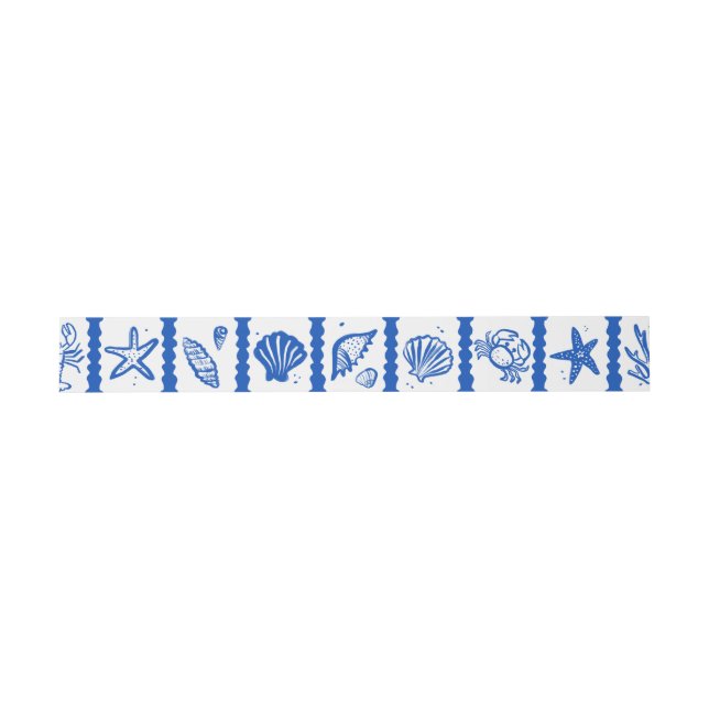 Seashell Grid Beach Wedding Blue White CUSTOM Einladungsbanderole (Flach)
