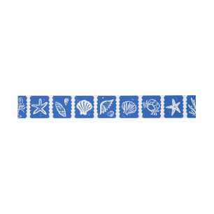 Seashell Grid Beach Wedding Blue White CUSTOM Einladungsbanderole
