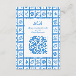 Seashell Grid Beach Wedding CUSTOM QR Code Begleitkarte
