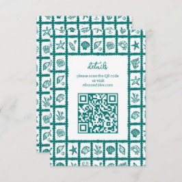 Seashell Grid Beach Wedding CUSTOM QR Code Begleitkarte